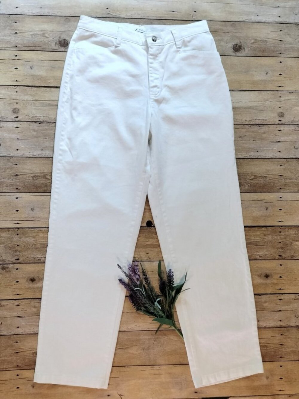 Lee White High Rise Straight Leg Jeans 10 M Back Button Pockets 29x31